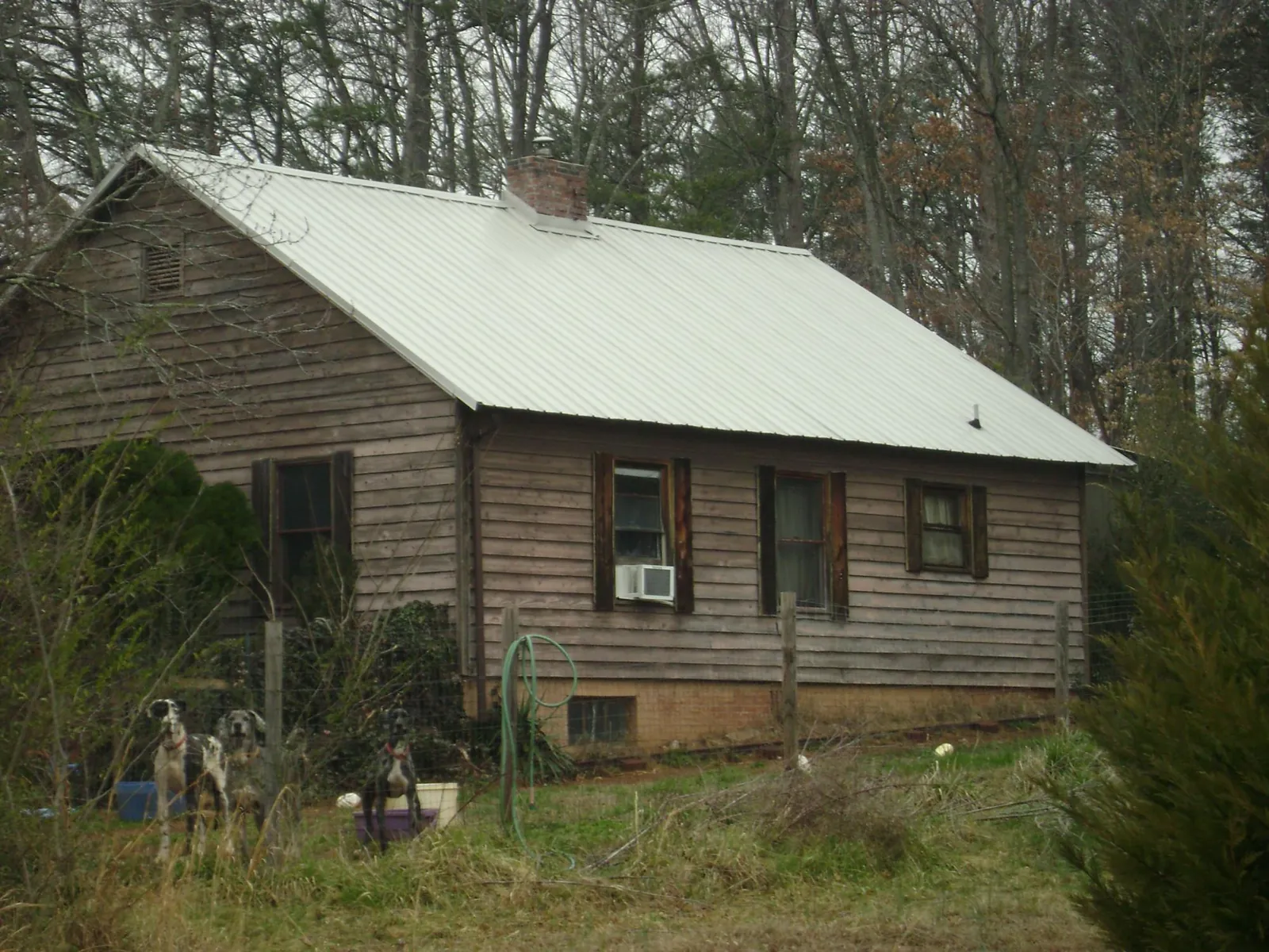White metal roof on an old wood sided farmhouse, from a Metal Roof Installation job in Ann Arbor